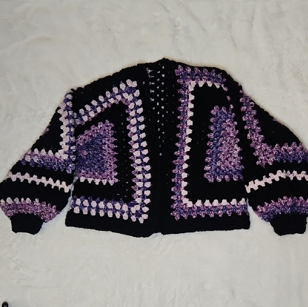 Handmade Crochet Hexagon Granny Square Cardigan - Picture 2 of 8